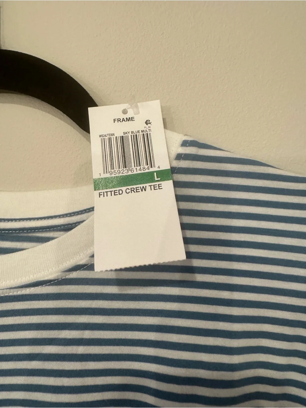Frame Denim Sky Blue & White Striped Crew Tee